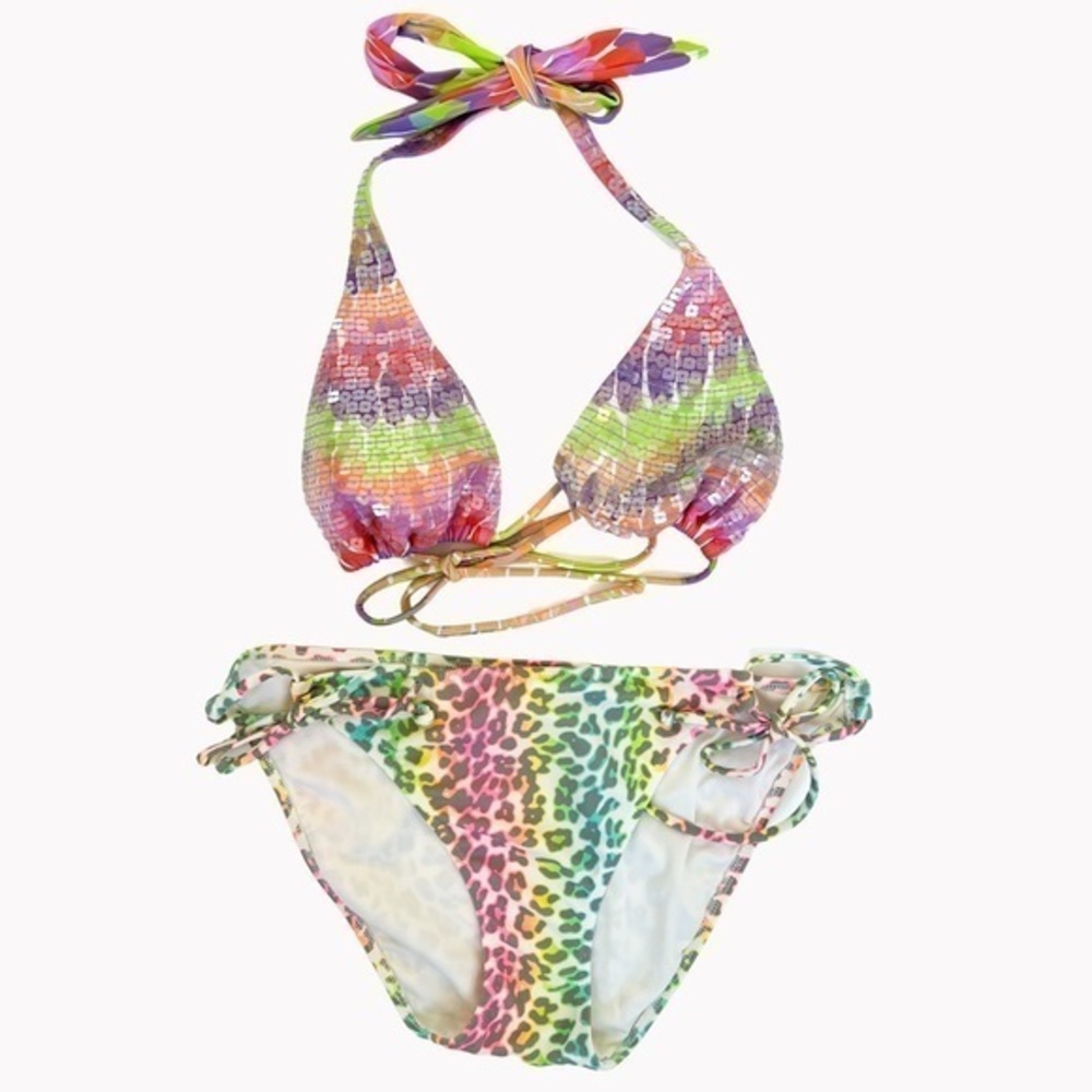 VICTORIA’S SECRET Sequin Colorful Cheetah Print Bikini Size Women’s Medium